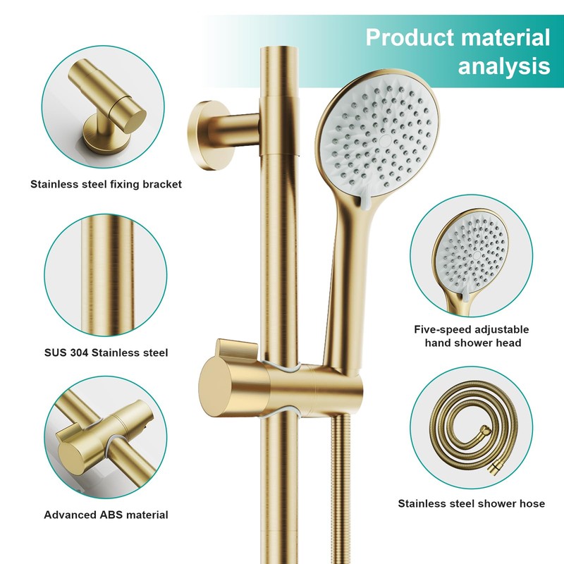 AULEEND Shower Slide Bar Handheld Shower Head with Hose, 5-Function