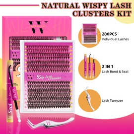 Lash Extension Kit 280PCS Eyelash Clusters 30D 40D DIY Eyelash Extension Individual Lashes Natural Lash Clusters Kit with Lash Bond and Seal, Tweezers(D-Mix9-16mm)