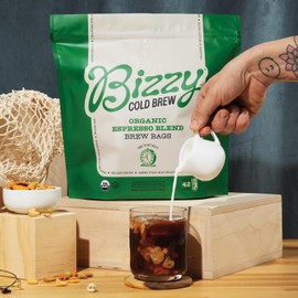Bizzy Organic Cold Brew Coffee | Espresso Blend | Coarse Ground Coffee | Medium-Dark Roast | Micro Sifted | Specialty Grade | 100% Arabica | Brew Bags | 12 Count | Makes 42 Cups