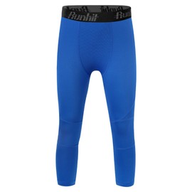 Runhit Boys Compression Pants 3/4 - Youth Athletic Leggings Capris Tights Sports Base Layer for Basketball Football Baseball XS Blue