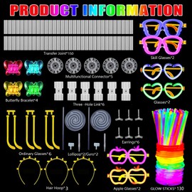 AQXONG 317 Pieces Glow Sticks Party Set, Fluorescence Luminous Bracelet, Glow Sticks with Connector, Neon Bracelet Light Stick for Party Decoration, Festival Black Light Decoration, Lantern, Lollipop