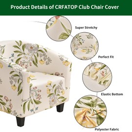 CRFATOP Soft Club Chair Slipcover Stretch Barrel Chair Covers Printed Tub Chair Slipcovers Round Couch Covers Spandex Armchair Sofa Cover Removable Furniture Protector for Living Room,04