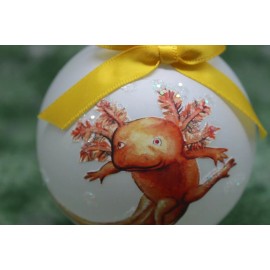 A080 Hand-made Christmas Ornament - Axolotl - gold albino front (yellow)