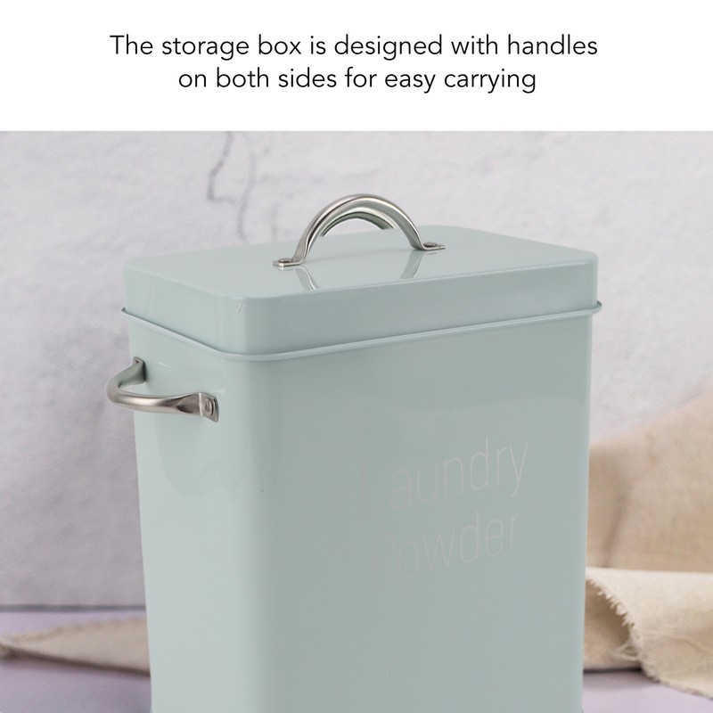 Metal Laundry Room Container with Dual Side Handles with Spoon