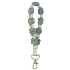Boho Macrame Cute Daisy Flower Wristlet Keyring Handmade Keychain Bracelet Wrist Lanyard for Women Girls
