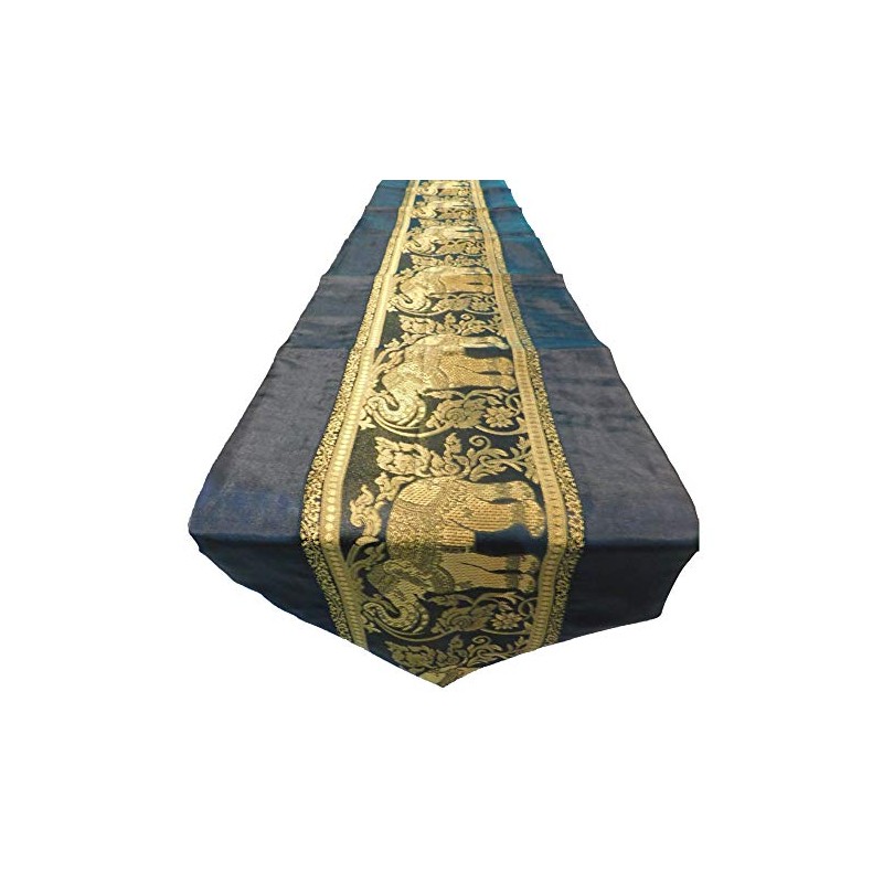 Table Runner Elephant Tablecloth Tablerunner Elegant Thai Silk (black)