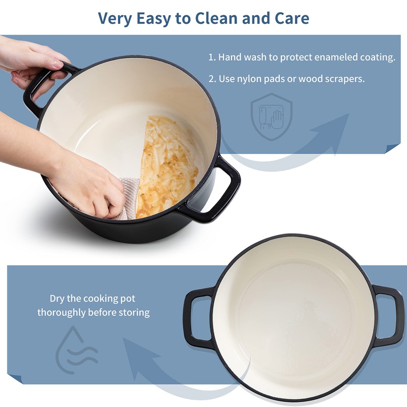 Velaze 6 QT Enameled Cast Iron Dutch Oven, Dual Handles