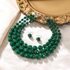 Flyonce Multi Layer Strand Necklace Earrings Set, Green Statement Beaded