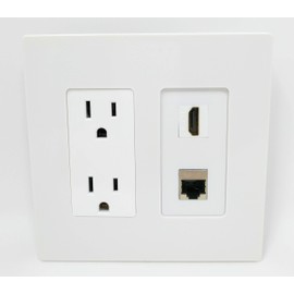 RiteAV - 15 Amp Power Outlet and 1 Port HDMI and 1 Port Shielded Cat6 Ethernet Decorative Type Screwless Wall Plate - White
