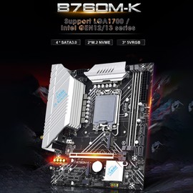 JINGSHA LGA 1700 Intel GEN12/13 Processors Desktop Motherboard 2*DDR4 Up to 64GB Home Office Gaming Motherboard with RGB Light Interfaces 4*SATA3.0 1000mbps Fast Ethernet 2*M.2 NVME 3*5VRGB Support HDMI VGA