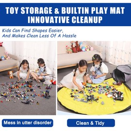 DSLIHA Toy Storage Organizers, Toy Storage Box with Play Mat, Portable Foldable Toy Storage Bag for Kids, with Handles Zipper Drawstring for Quick Toy Tidy-Up, Suitable for Building Blocks/Cars/Dolls