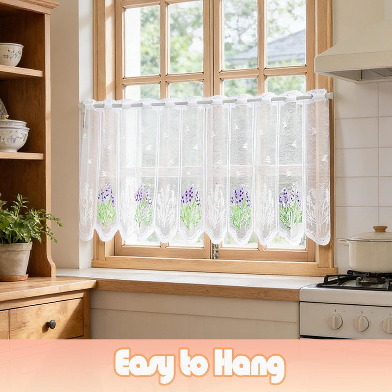 Rndqw 1PC Cafe Curtains, Kitchen Curtains for Windows with Lavender