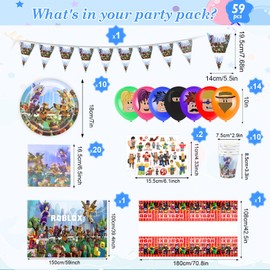 lbls2 Birthday Party Decorations- 59Pcs Happy Birthday Banner Balloons Colorful Tableware Decoration Set mit Plates Napkins Tattoos Tablecloths for Cartoon Theme Party Supplies for 10 Guests