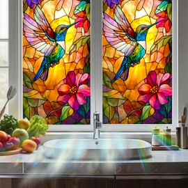 Atumbonan Gothic Animals Window Film, 17.5 × 39.3 Inch Gothic Window Film with Colorful Bird Windows Decorative, Windows Films for Bathroom Bedroom Home Decor