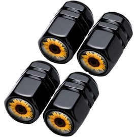 4Pcs Black Sunflower Metal Tire Valve Stem Caps Cover, Aluminum Car Wheel Stem Caps, Universal Stem Covers for Cars, Bikes, Motorcycles, Corrosion Resistant Tire Valve, Stem Caps, Valve Stems and Caps