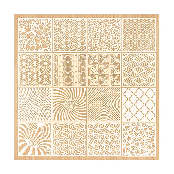 16-Pack Geometric Stencils 6 x 6 Inch Painting Templates for Scrapbooking Cookie Tile Furniture Wall Floor Decor Craft Drawing Tracing DIY Art Supplies
