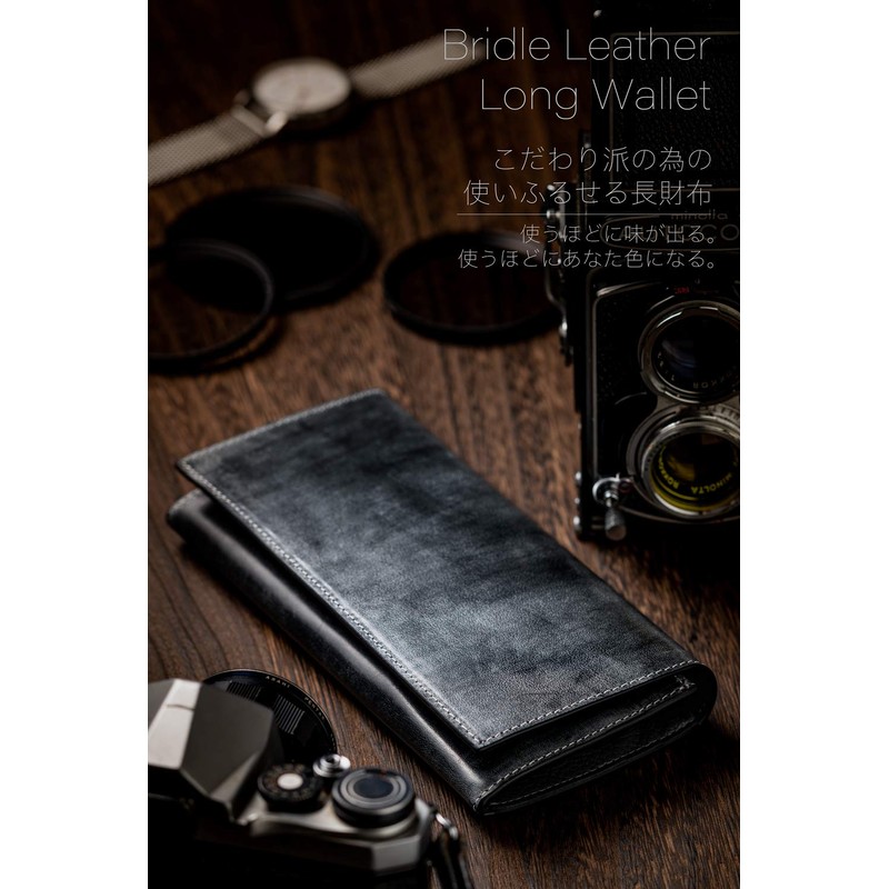 Gracia Bi-Fold Wallet, Long Wallet, Genuine Leather, Bridle Leather, black