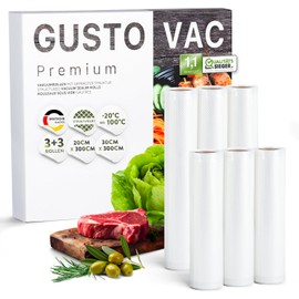 GustoVac Premium 6 Vacuum Rolls, 3 Rolls 20 x 300 cm & 3 Rolls 30 x 300 cm Professional Vacuum Sealer Bags for Vacuum Sealers, Vacuum Sealer Film, Boil-proof & Sous Vide Freezer Bags, Food Vacuum