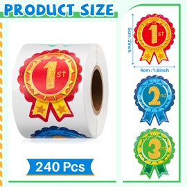 Tenare 1080 Pieces Sports Day Roll Stickers Pack Include 1st 2nd 3rd Digital Medal Stickers 6 Styles Round Sports Day Star Stickers