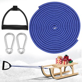 Sledge Rope, 4 m Sledge Cord, Sledge Rope with Handle, Sledge Rope, Rope for Sledge, Rope with Carabiner 4 m for Sledges, Inflatable Boats, Sports Equipment (Blue)