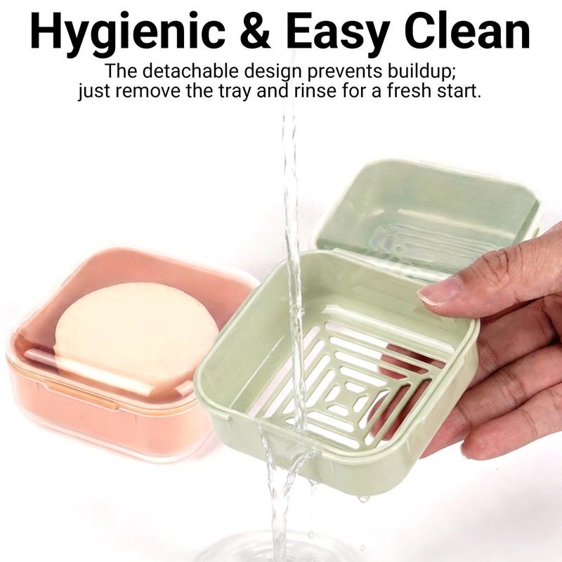 Adorila Small Travel Soap Case with Removable Drainage Tray, Pack