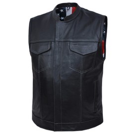 Mens Son of Anarcy Blk Butter Soft Leather Vest USA Flag Paisley Liner Inside (XL)