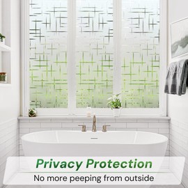 Homein Window Privacy Film Frosted Glass Window Film, Static Cling UV Blocking Decorative Window Clings, Removable Vinyl Door Window Coverings for Home Office, Cross Pattern 17.5 x 118.1 inches