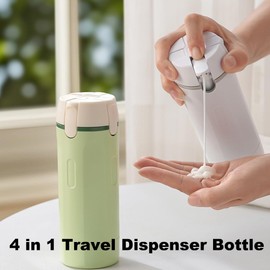 Genérico Dispensador de Viaje 4 en 1, Recipientes y Botellas con Etiquetas en Inglés, 4 Frascos de Enjuague de 30 ml, Accesorios de Viaje Recargables (Verde+Blanco)