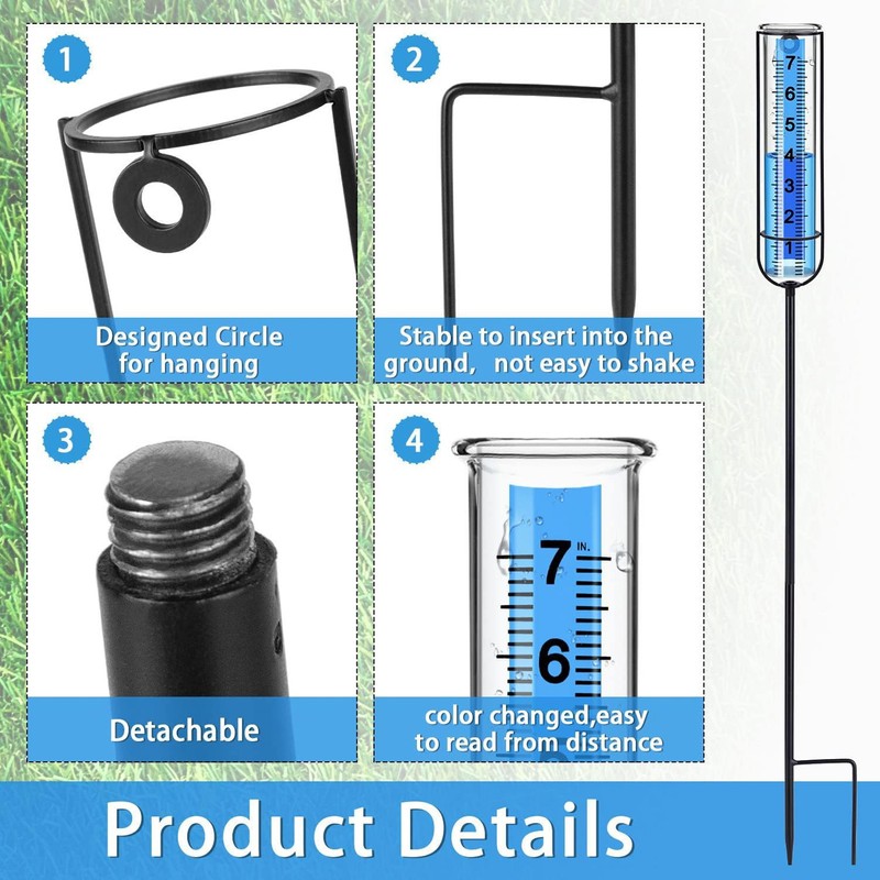 Rain Gauge 7 Inch Capacity Detachable Rain Measuring Gauge with