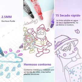 XZROAD - Marcadores Plumones Mágico,Plumones Brillantes de 24 colores,Plumones Punta Pincel de Doble Línea,Plumones con glitter para Tarjetas de Felicitación de Cumpleaños, Garabatos,DIY etc