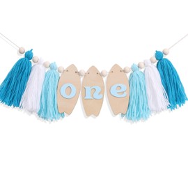 Big One Surf High Chair Banner - Wave 1st Bithday Decorations, Surfing Board Birthday Highchair Banner, Beach First Birthday Tassel Garland