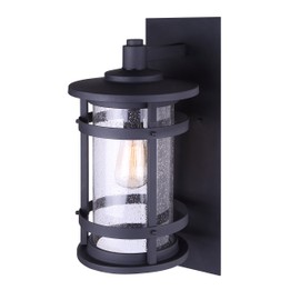 Duffy 1-Light Outdoor Wall Lantern, Black Metal Finish with Seeded Glass, Weather-Resistant Exterior Downlight, Porch & Patio Light Fixture, 100W Type A, Easy Installation
