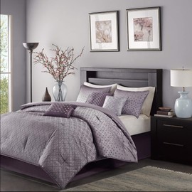 Madison Park Biloxi Jacquard Comforter Set-Modern Geometric Design All Season Down Alternative Cozy Bedding with Matching, Shams, Decorative Pillow, King(104"x92"), Ombre Purple, 7 Piece
