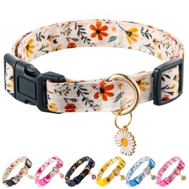 Raisingwell Cotton Dog Collar Beige Flower Pattern for Boys and Girls Cute Dog Collars Summer Fall Gift Adjustable for Medium to Large Breed Dogs (M)