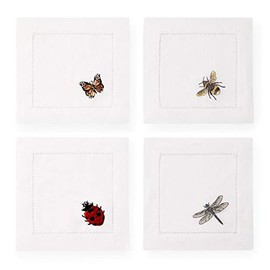 Sferra Insetti Embroidered Cocktail Napkins (6" x 6") - Set of 4