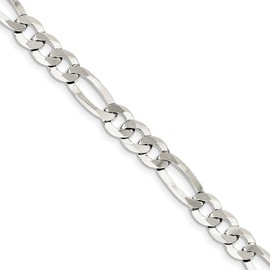 Solid 925 Sterling Silver 8.5mm Flat Figaro Chain Bracelet - with Secure Lobster Lock Clasp 7"