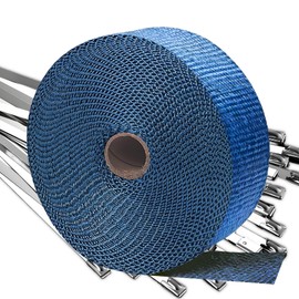 Eyaeyao Exhaust Wrap | Blue Exhaust Heat Wrap | 2" x 16.4' Header Wrap | Heat Shield Tape with 10 PCS 11.8 Inch Stainless Steel Ties for Motorcycle Car Truck (Blue, 2" x 16.4')