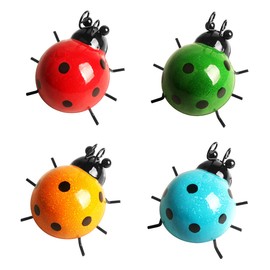 YiYa 4 Pieces Metal Ladybird Decoration Metal Ladybird Wall Decoration Metal Ladybird Wall Art Metal Ladybird Garden Decorations for Garden Lawn Home Decor Indoor Outdoor Wall Sculptures