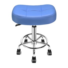 Rolling Stool Wider Rectangular Cushion-Provides a Comfortable, Stable Support Surface with Loop Footrest for Leg Support,Adjustable Stool with Wheels for Salon Tattoo Massage Office Home (Blue)