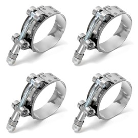 QWORK® T-Bolt Hose Clamp, T Bolt Clip, Stainless Steel, Working Range 51mm-57mm, Suitable for 1.75-Inch Hose Inner Diameter, Turbocharged Air Inlet Intercooler Clamp, 4 Pcs