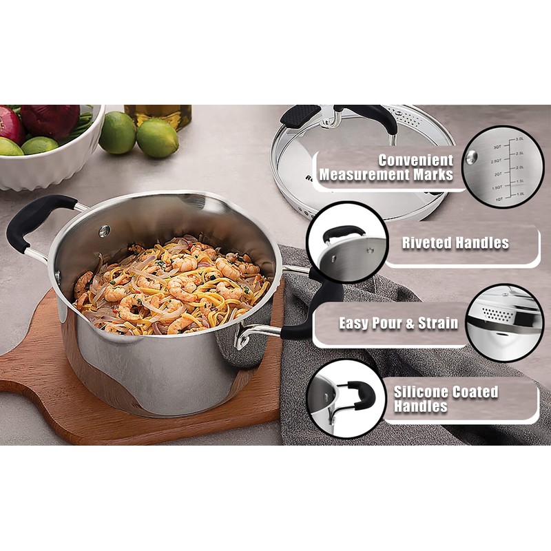 Rorence Stainless Steel Stock Pot with Pour Spout & Silicone