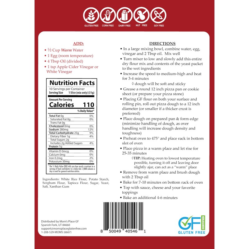 Mom's Place Gluten-Free Classic Pizza Dough Mix - Gluten Free,