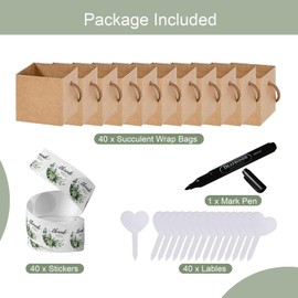 40 Pack Succulent Wrap Bags Set with 2.5 inch Succulent Gift Box, Heart Plant Tags, Thank You Stickers and Mark Pen, Great Party Favor Gifts for Wedding, Baby Showers, Bridal Showers