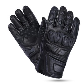 Leatherick Mens Motorcycle Gloves Black Genuine Leather CE Certified Protective Knuckles Padded Palm with TPR Slider and Touch Screen Compatibility (Black, M)