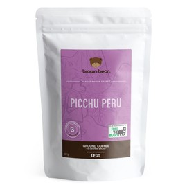 Picchu Peru Peruvian Medium Roast Ground Coffee 227g - For French Press Cafetiere Filter Drip V60 Aeropress - Brown Bear Coffee - Strength 3 - Donation to Free The Bears