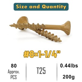 WELLOCKS Deck Screws #8×1-1/4" (200g), Tan 80 PCS, Rust-Resistant, Salt Spray Resistant, Epoxy Coated, T25 Torx Bit Included for Wood Fence, Decking & Outdoor Us