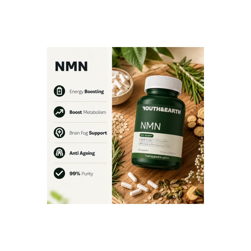 Youth & Earth NMN NAD+ Supplement, 250 mg, 60 Capsules