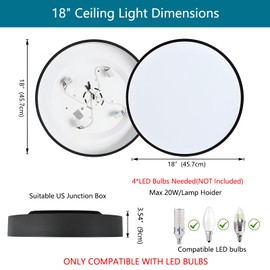 Wuyaio 18“ Modern Flush Mount Ceiling Light, 4-Lights Round Black Ceiling Light Fixtures, Minimalistic Ceiling Lamp Acrylic Shade Lighting Fixture for Bedroom Living Room Laundry Room Foyer Hallway