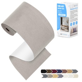 KING MOUNTAIN Couch Fabric Repair Patch, Fabric Patches for Furniture, 4" x 63" Waterproof Velvet Repair Tape for Sofas, Car Seats, Furniture, Upholstery Fabrics and Velvet Goods. （Light Gray）