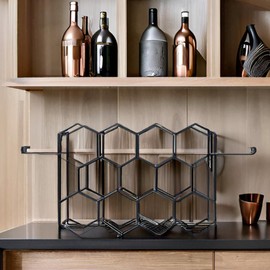 Melvvi Countertop Black Wine Rack with Glass Holders - Holds Upto 14 Bottles & 4 Glasses | Modern Metal 3 Tier Tabletop Wine Stand for Cabinet, Pantry | Freestanding Home, Kitchen, Bar Table, Cellar